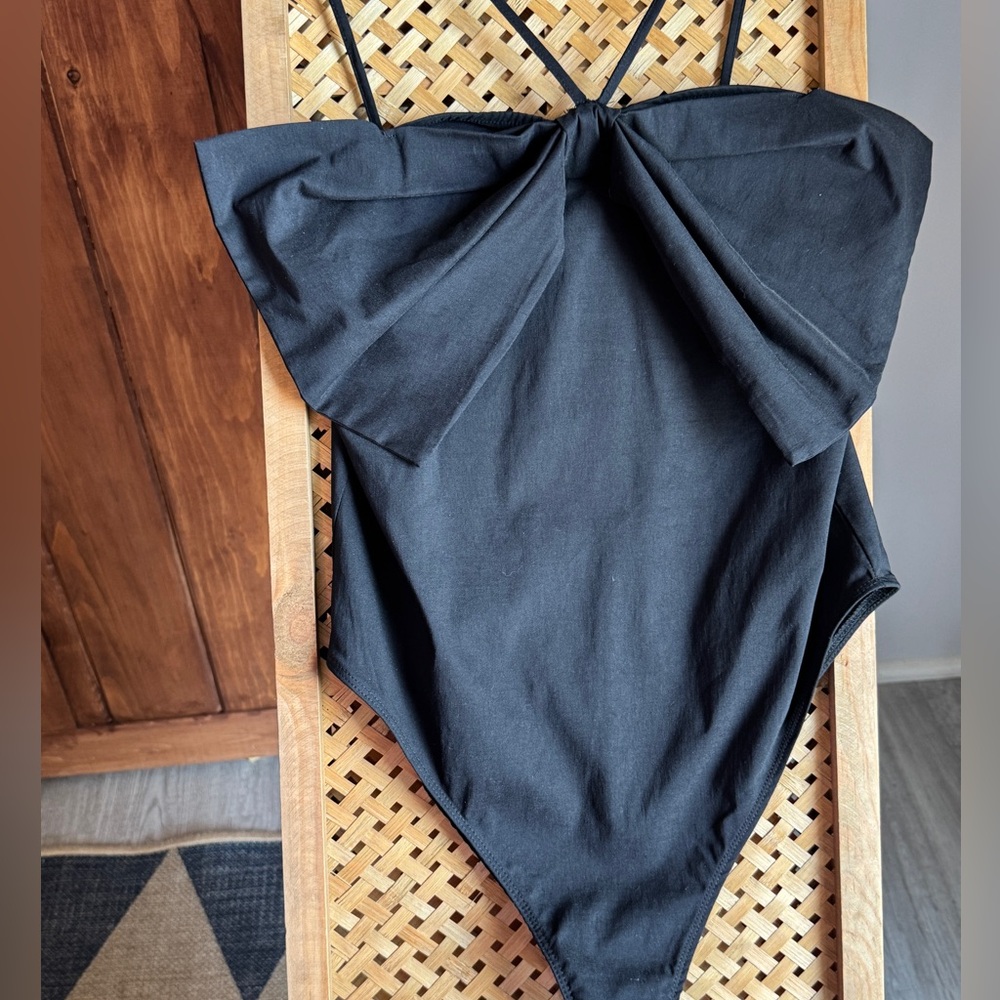 Zara Black Bodysuit with Statement Bow Front NWT